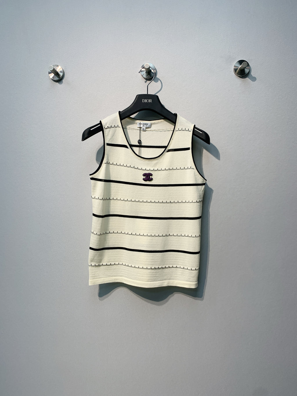 CHANE 26SS Striped Embroidered Knit Tank Top