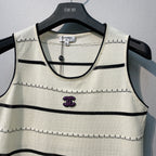 CHANE 26SS Striped Embroidered Knit Tank Top