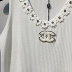 CHANE 26SS White Knitted Tank Top