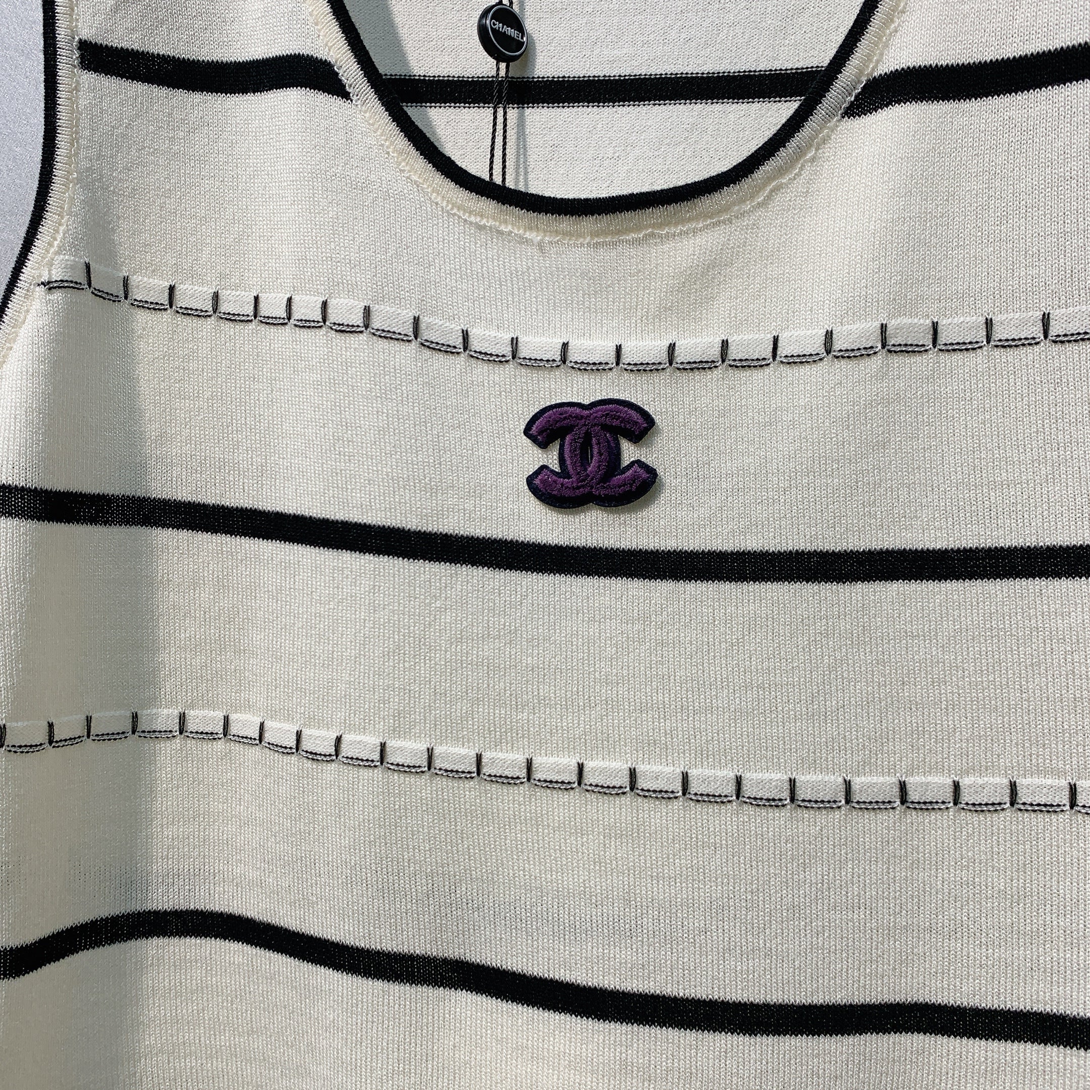 CHANE 26SS Striped Embroidered Knit Tank Top